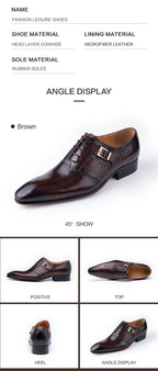 Male Genuine Leather Social Shoe Oxford Elegant Man Dress Shoes Hand Lace-up Pointed Party Wedding Shoes Black Coffee Shoes