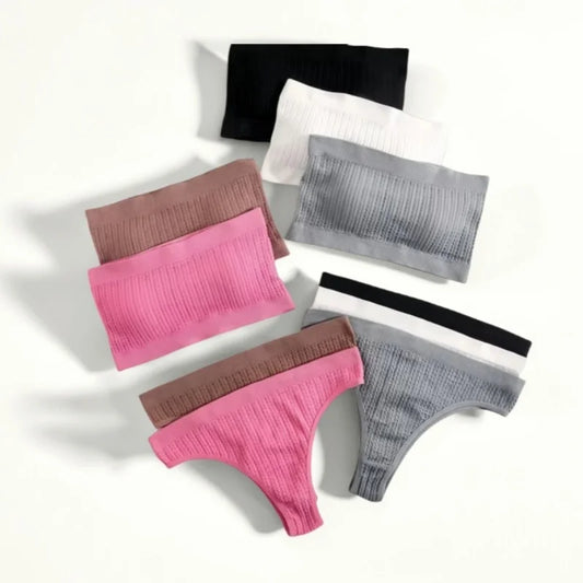 Women Strapless Bra And Panties Set Sexy Lingerie Push Up Bra Top Female Rib Tube Bra Low Waist Seamless Underwear Set