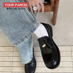 Slip in formal leather shoes for men's autumn new style retro metal coin design Loafer comfortable black British dress shoes