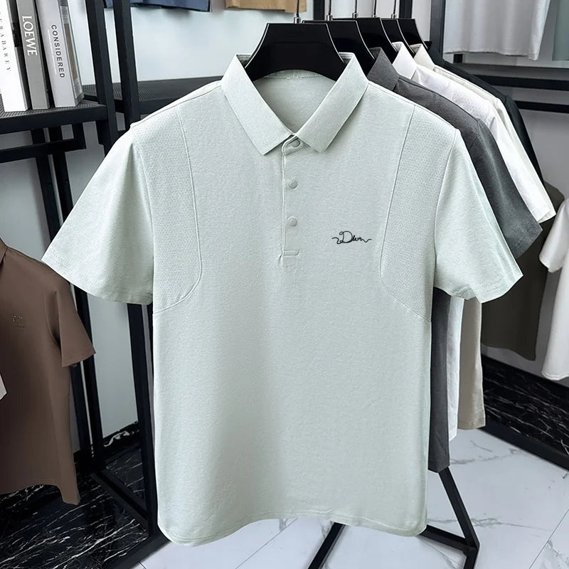 men's summer short sleeved sports polo shirt letter printed breathable t-shirt with air holes casual fashionable men's clothing