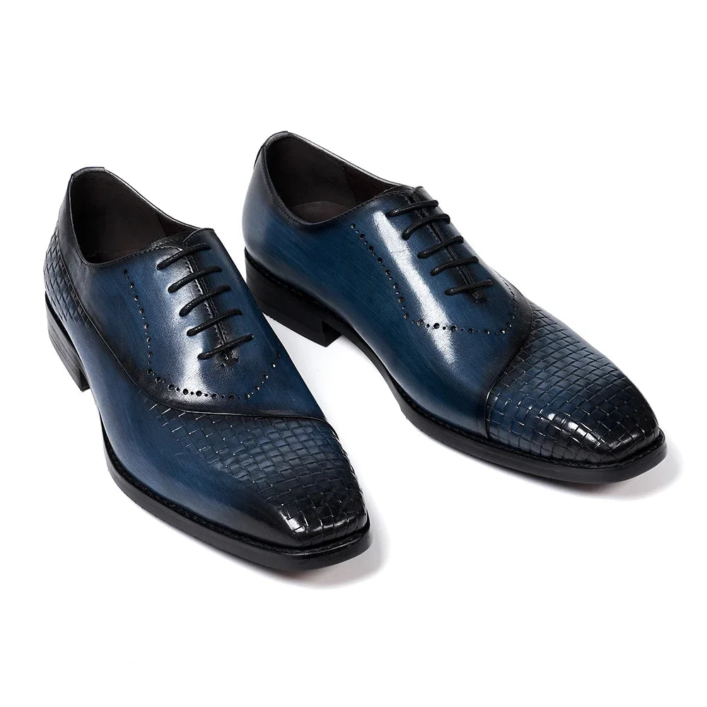 Men's Genuine Leather Oxfords Fashion Pointed Toe Wedding Party Dress Shoes Luxury Lace-Up Office Career Formal