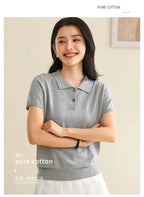 100% Cotton Women POLO Collar Casual Top T-shirt luxury designer clothing woman plus size clearance sale