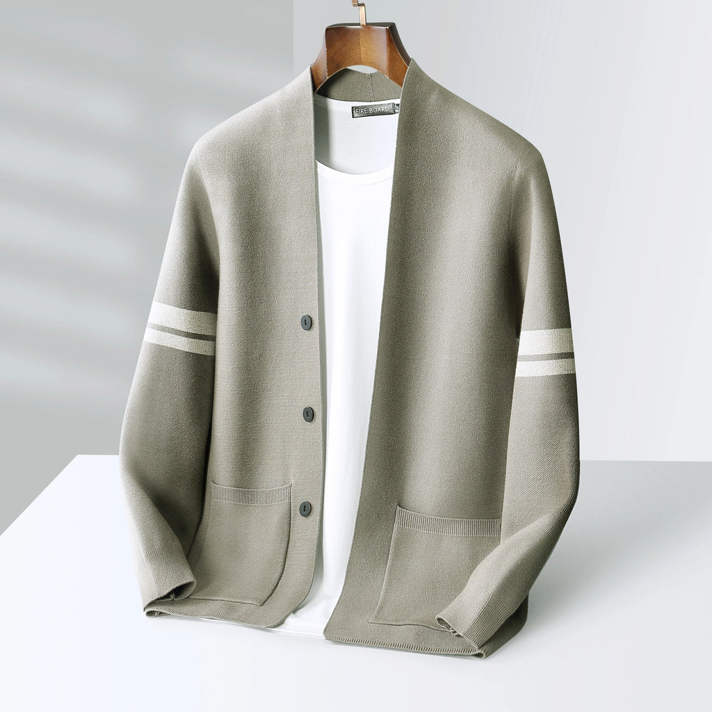 Autumn And Winter New Casual Wool Knit Cardigan Men's Fashion V-Neck Solid Color Shirt Loose Sweater Coat