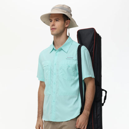 Summer Men's UPF 50+ Fishing Shirts, Lightweight Breathable Short Sleeve Cargo Shirt, Button Down Tactical Shirts Workout