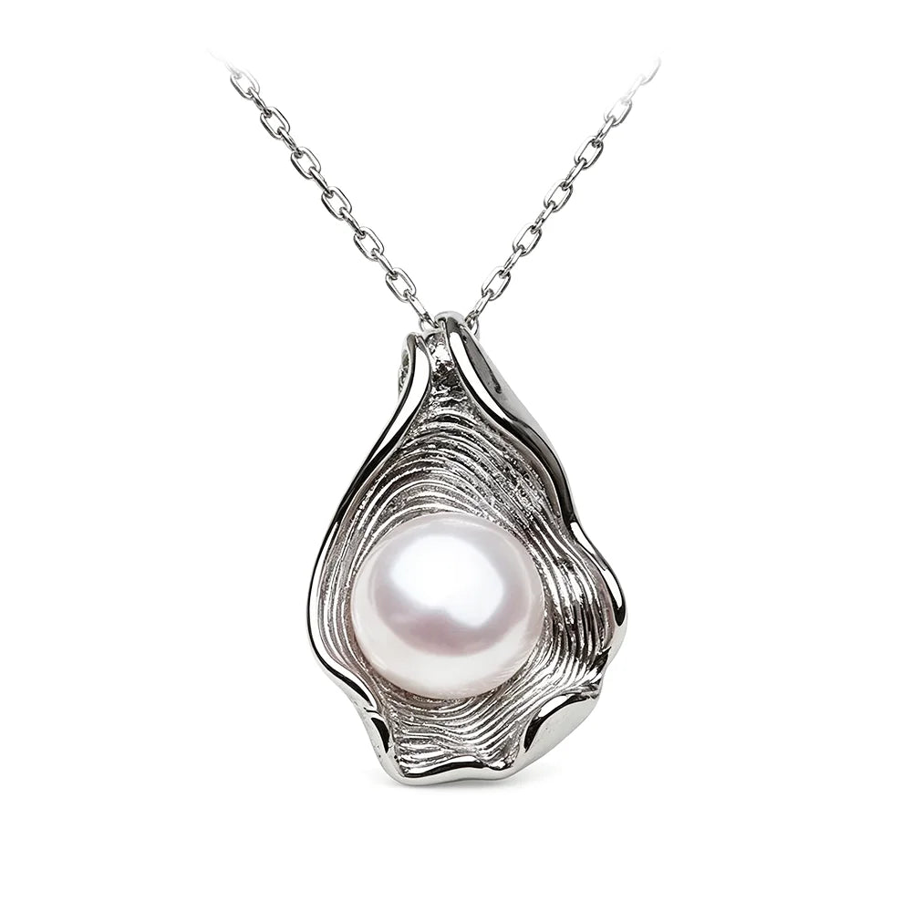 White Natural Fresh water Pearl Pendant Women,Cute Original 925 Silver Pearl Pendant Mother Wife Birthday Gift Black