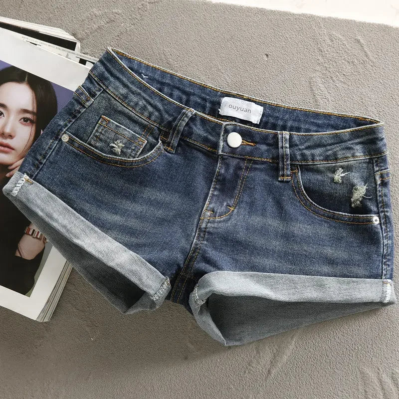 Low Waist Y2k Shorts Denim Slim Stretch Hip Sexy Super Short 2026 Summer Micro Mini Curled Booty Shorts