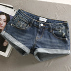 Low Waist Y2k Shorts Denim Slim Stretch Hip Sexy Super Short 2026 Summer Micro Mini Curled Booty Shorts