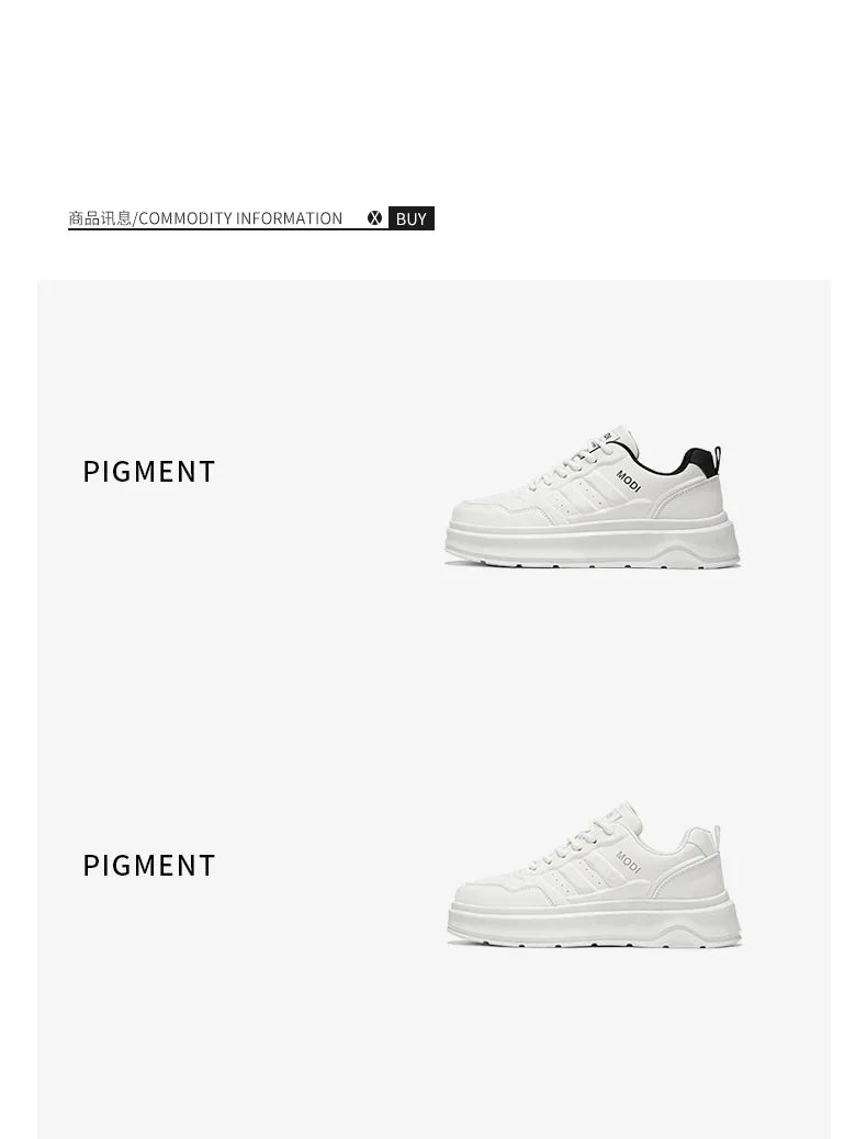 2026 Summer Men's White Platform Sneakers Leather Casual Shoes Thick Sole Streetwear Trendy Footwear