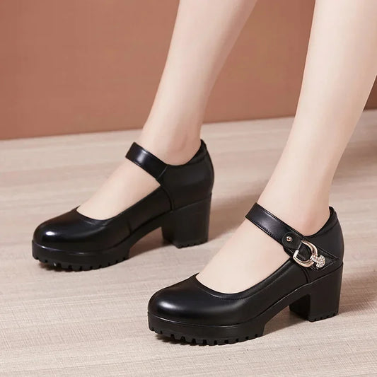 Small Big Size 32-43 Block Heel Platform Shoes 2026 Fall Spring Med Heels Pumps Ladies Wedding Work Shoes for Office