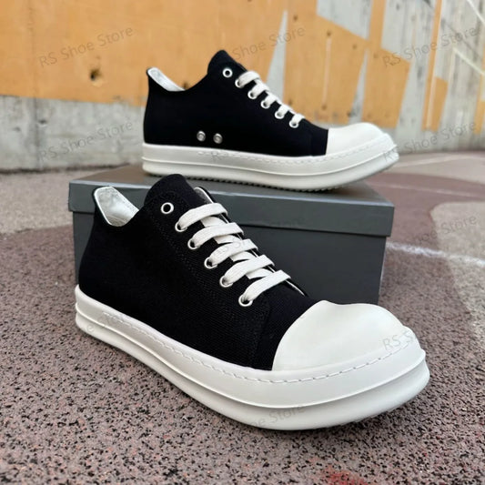 Ro Classic Men Shoe Women Sneakers Black Canvas Low Top Casual Shoes Thick Sole Lace Up Luxury Flat Sneaker