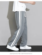 Summer New Men Sweatpants Joggers Straight Pants Neutral Breathable Loose Outdoor Quick Drying Fabric Striped Casual Trouser