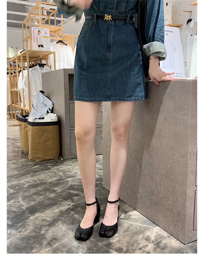 Tabi  Sandals Women Brand Designer Cross Ankle Strap Buckle Slingback Chunky High Heels 5CM Elegant Mary Jane Split-toe Shoes