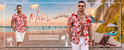 Men's Summer Shirt Vintage Patchwork Printed Button Lapel Short Sleeve Shirt Tropical Vacation T Shirt Fashion Soft Men Clothing