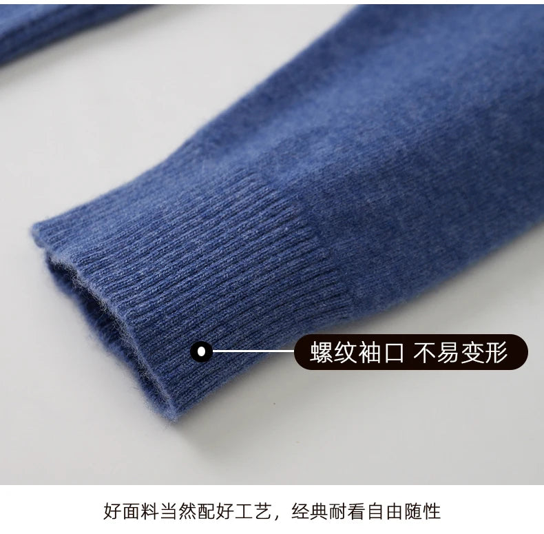 100% Pure Wool Sweater Autumn Winter New Men's Cardigan V-Neck Buckle Jacket Loose Casual Cashmere Knitted Sweater Long Sleeveds