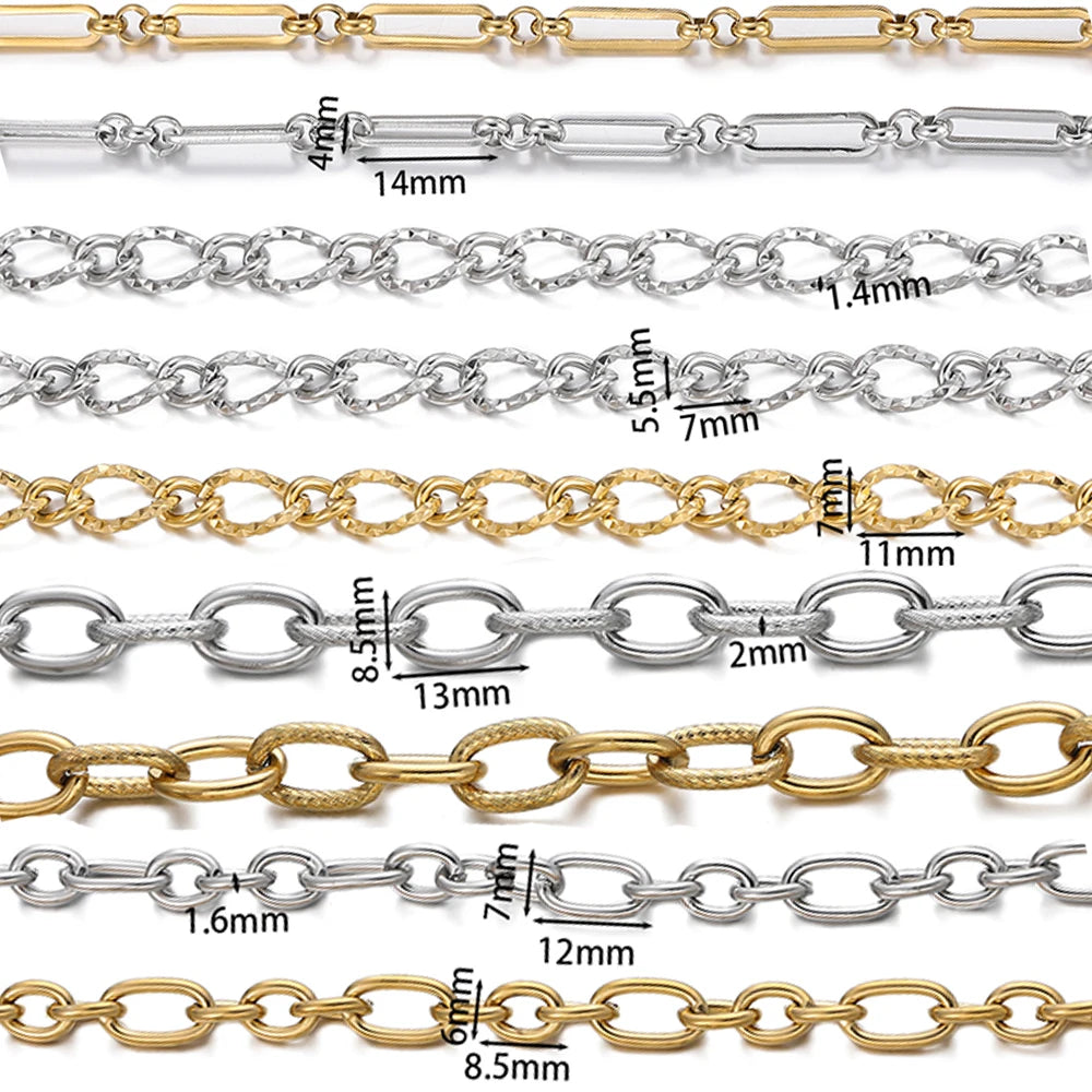 1Meter/Pack 304 Stainless Steel Knot Gold Steel Color Handmade Chains for DIY Necklace Bracelets Jewelry Making Accessories