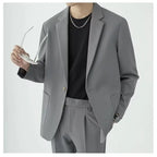 KIDWHXR Men 2-piece Outfit Loose Single-breasted Blazer Male Straight-leg Pant Man Korean Simple Solid Business Casual Suit Set