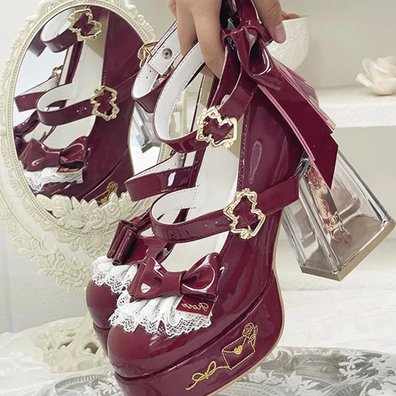 Original Design Lolita High Heeled Shoes Women Round Head Thick Sole Cute Shoes Female Versatile Elegant Mary Jane Pumps