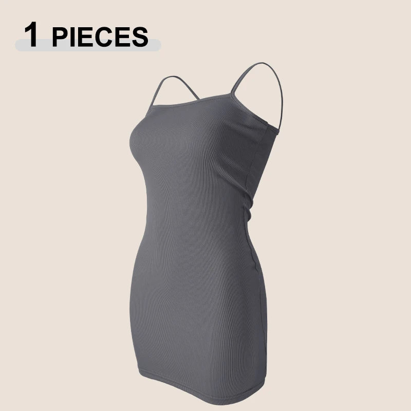 New Summer Stretch Mini Dress 2026 Women Sexy Bodycon Skirt Strap Beach Outfit Tight Wrap Hip Dress Sleeveless Camisole Sundress