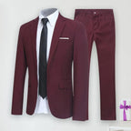 Men Pants Two Pieces Set Commuting Loose Leisure Fashion Office Business Suit Wedding Wear Lapel Formal Groom Suit Set