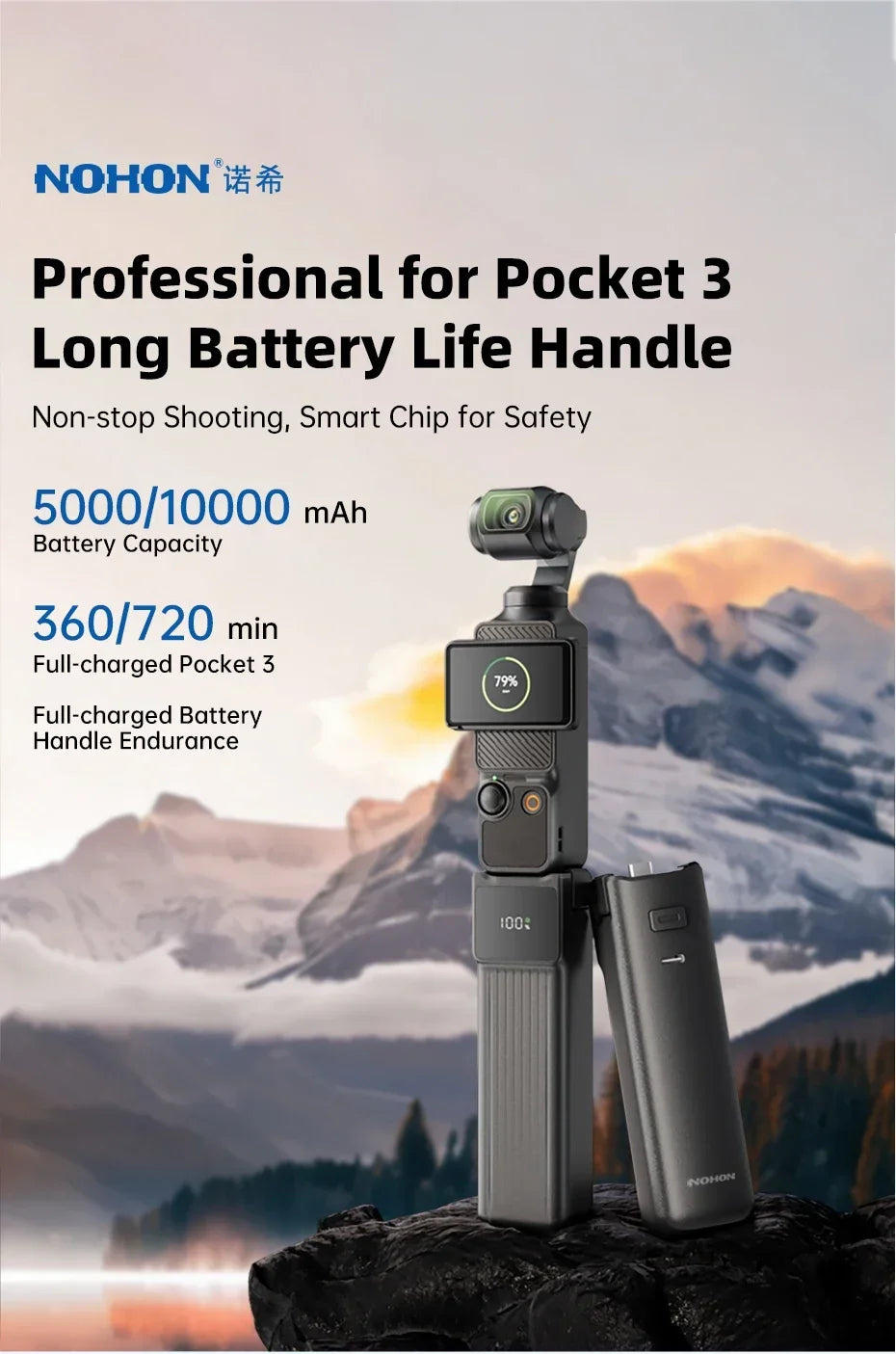 NOHON Camera Handheld Gimbal Charger for DJI Osmo Pocket 4 Pro 3 Battery Handle 10000mAh 5000mAh Portable Power Bank 22.5W