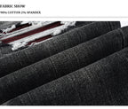 Men's Fashionable Black/Gray Jeans with Pleats Nostalgic Perforations Red Patches Washed Water High Street Style