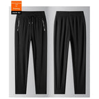 Men's Ice Silk Casual Pants Summer Quick Dry Lightweight Joggers with Zipper Pockets Elastic Waist Sports Trousers for Running F