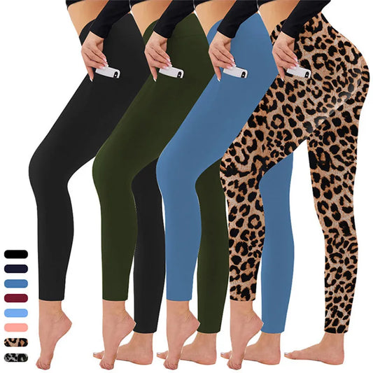 High Waist Plush Leggings Warm Leopard Print Yoga Pants Milk Silk Bare-Feel Leggings for Spring/Autumn