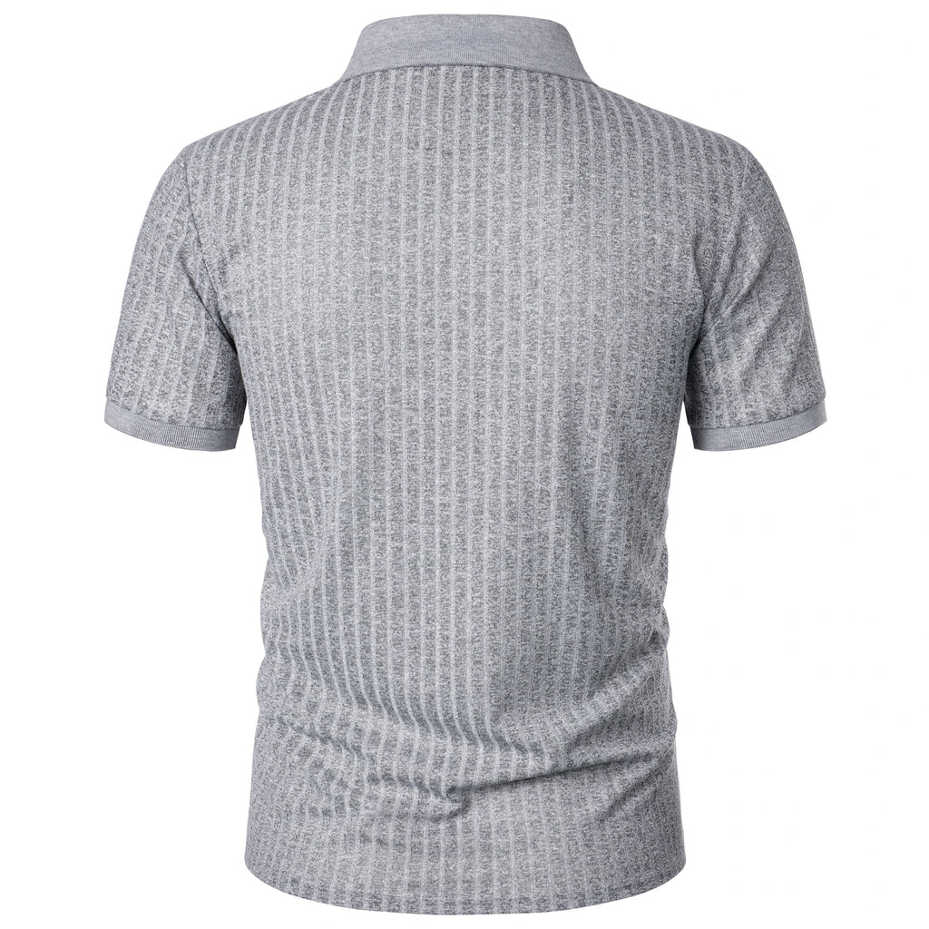 Men's running sports fitness wear summer high stretch vertical short-sleeved POLO shirt slim knit base shirt