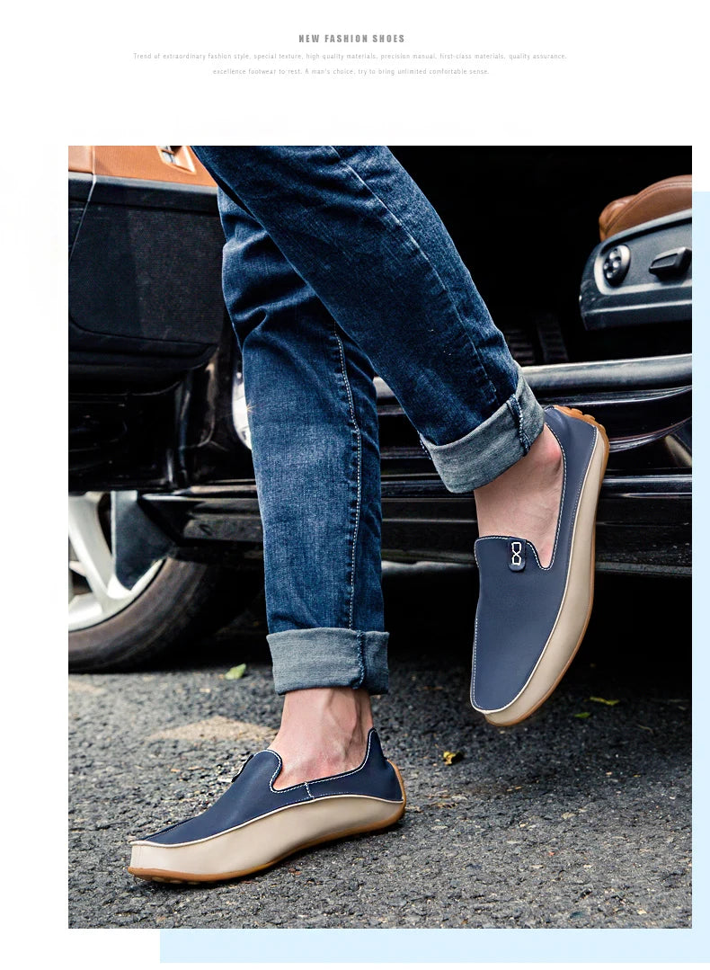 Summer Men Casual Flats Fashion Genuine Leather Soft Moccasins Brand Loafers High Quality Breathable Men Dress Shoes Size 36-47