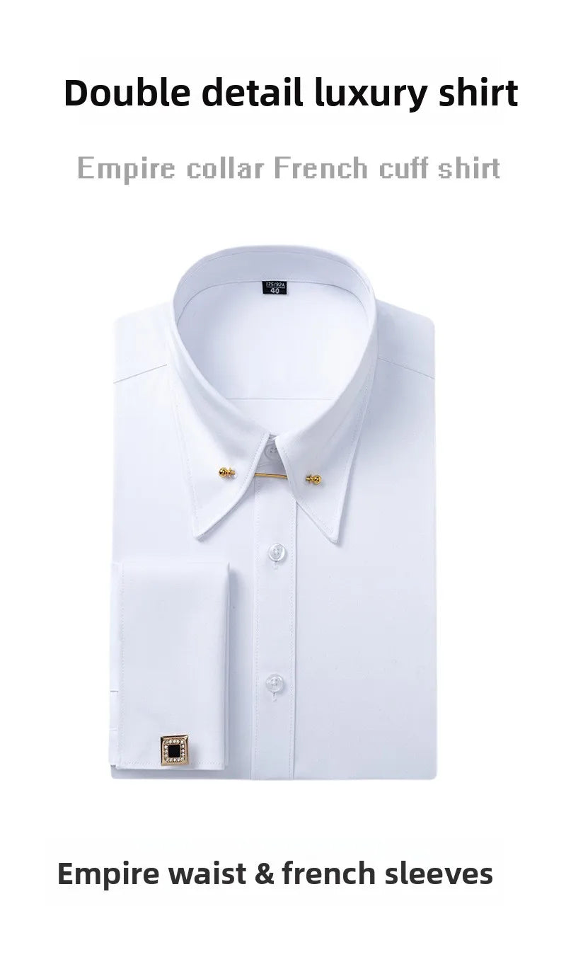 Men's Empire Neck French Cufflink Shirt Slim Fit Business Dress Assorted Cufflinks Lead Needle Large Tip Neck Men's White Shirt