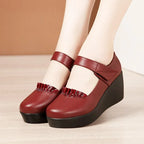 6cm Small Size 32-43 Comfortable Med Heels Pumps Soft Leather Mary Janes 2026 Women's Platform Wedges Shoes for Office Mom Dance