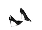 French style gray patent leather patchwork design with a sense of autumn new style pointed toe slim heel high heels for women