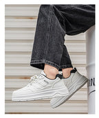 2026 Summer Men's White Platform Sneakers Leather Casual Shoes Thick Sole Streetwear Trendy Footwear