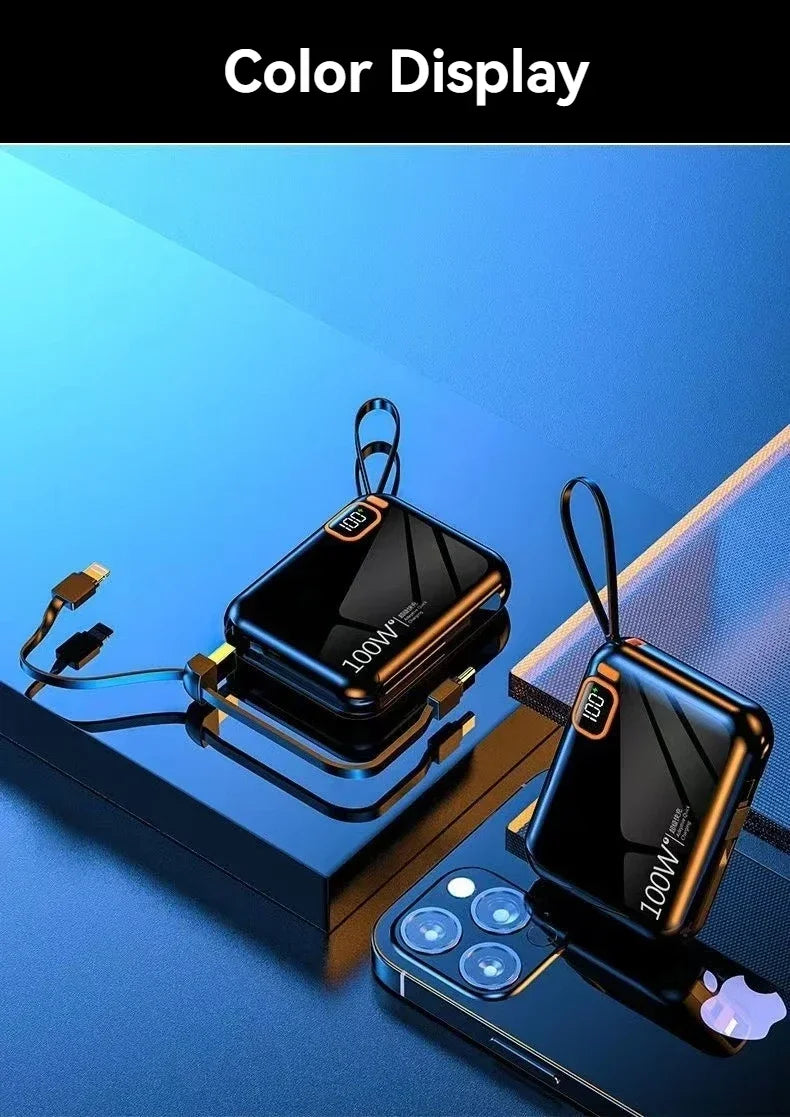 Portable Mini Power Bank, 66W, 20000mAh, Built-in Cable, PD20, Super Fast Charging, Compact, New