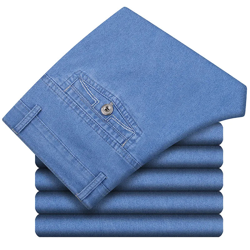 2023 Business Pure Cotton Spring and Summer Thin Men's Jeans Men's Stretch High Waist Loose Fashionable Comfortable Casual Pants
