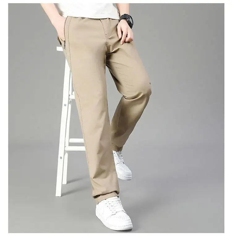 Mens Cotton Pants Spring Summer Sports Casual Pants Cargo Trousers Loose Fit with Zipper Pockets Big Size 5XL