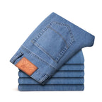 2026 Stretch Men's Fitted Straight Jeans Korean Youthful Vitality Spring Summer Thin Breathable Cotton  Lightweight Trousers