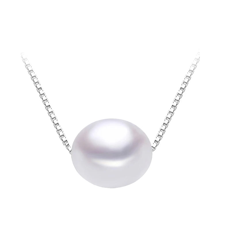 Wedding Real Black Natural Freshwater Pearl Necklace,925 Sterling Silver Pearl Pendant Wife Mother Birthday Gift White Grey