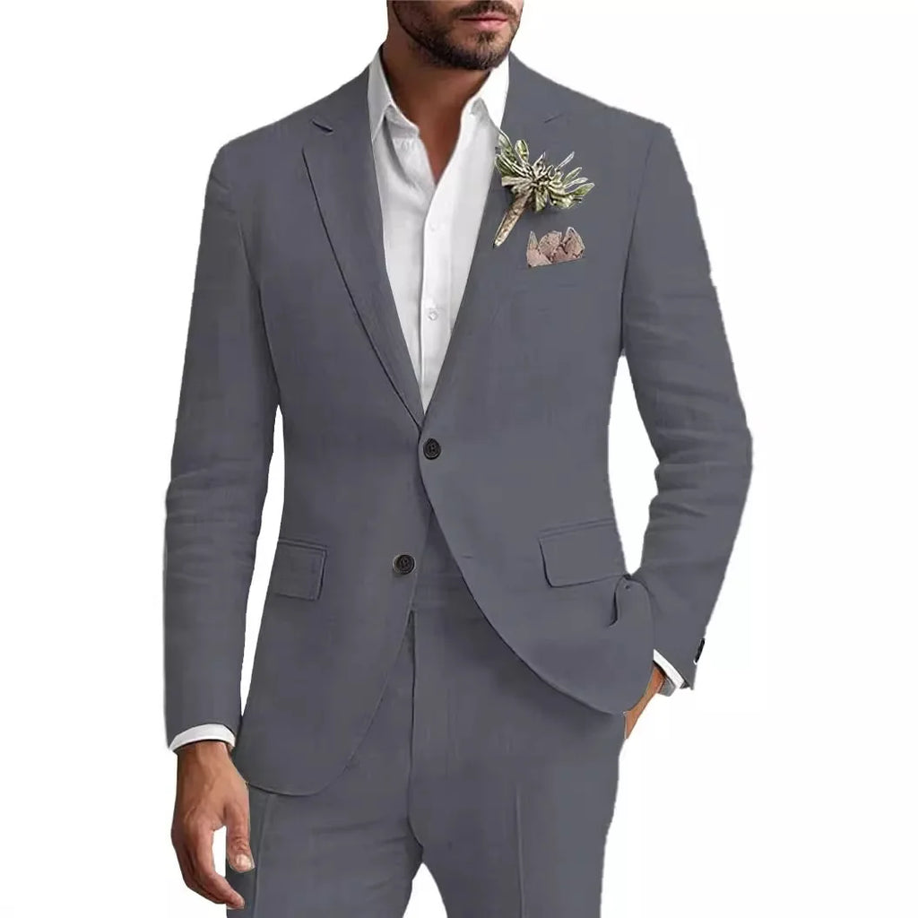 Men's Two-piece Linen Business Casual Suit Groom's Wedding Banquet Dress  man suits