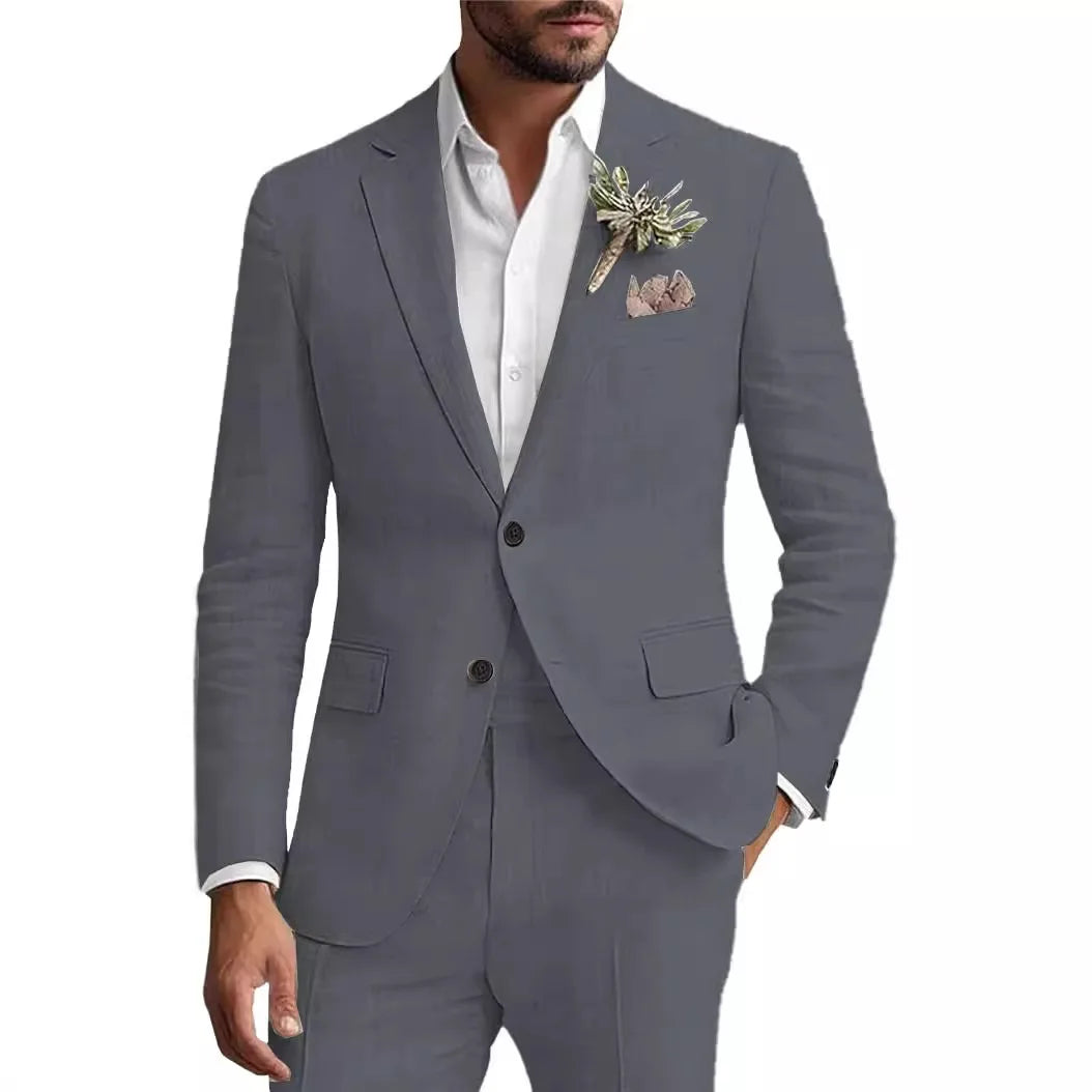 Men's Two-piece Linen Business Casual Suit Groom's Wedding Banquet Dress  man suits