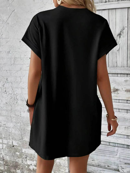 Women Slouchy Casual Sporty Short Sleeve Tee Dress, Slimming Versatile Midi Length Sleep Nightgown with Pockets