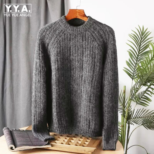 Wool Men Pullover Autumn Winter Thickening Warm Knitting Sweater Round Neck Raglan Sleeve Solid Long-Sleeve Casual Woolen Tops