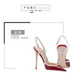 New Sexy Wine Red European and American High Heels for Women Slim Heels Pointed Toes, Shallow Mouth, Riveted Single Shoe Sandals
