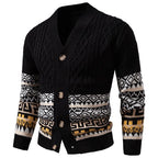 Men's Cable Knit Fair Isle Geometric Striped Cardigan V Neck Button Front Pocket Long Sleeve Sweater Autumn Winter Casual