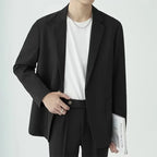KIDWHXR Men 2-piece Outfit Loose Single-breasted Blazer Male Straight-leg Pant Man Korean Simple Solid Business Casual Suit Set