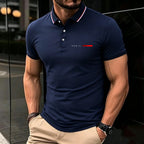 Men Fashion Breathable Minimal Print Polo Shirts Color Striped Collar Short Sleeve Tops Trendy Versatile Daily Office Casual Tee