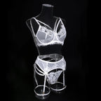 Tornova 4 Piece Sexy Lingerie Set for Women Mesh and Lace Sexy Perspective Push-up Solid Color Lace Hollow Out Underwear Set New