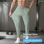 Men's Ice Silk Quick-Dry Pants Summer Lightweight Breathable Joggers with Zipper Pockets Elastic Waist Casual Sports Trousers Fo
