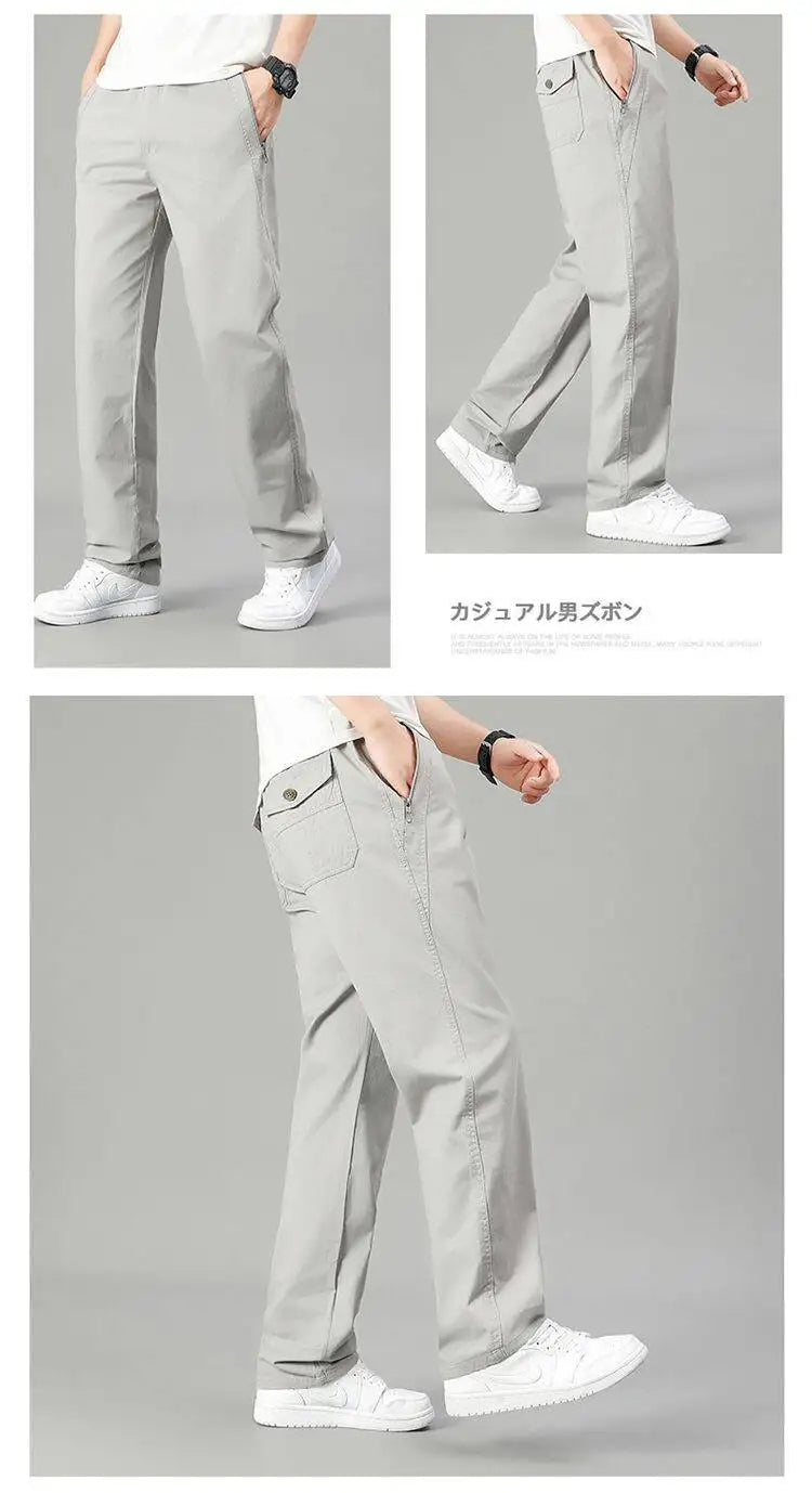 Mens Cotton Pants Spring Summer Sports Casual Pants Cargo Trousers Loose Fit with Zipper Pockets Big Size 5XL