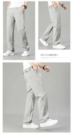 Mens Cotton Pants Spring Summer Sports Casual Pants Cargo Trousers Loose Fit with Zipper Pockets Big Size 5XL